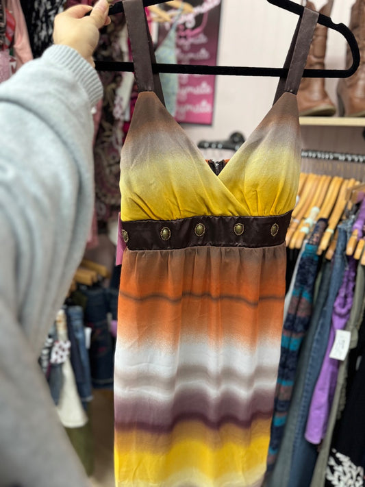 Studio y sunset goddess dress, medium,Brown/orange, Moenique