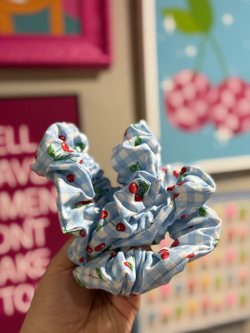 Cherry Blue Gingham, Scrunchie