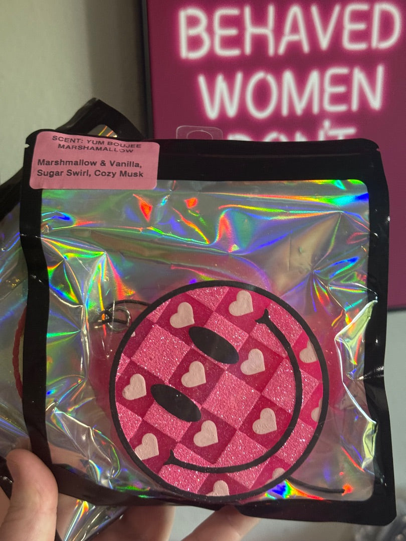 Pink/Black Heart Smiley YBM  Freshie