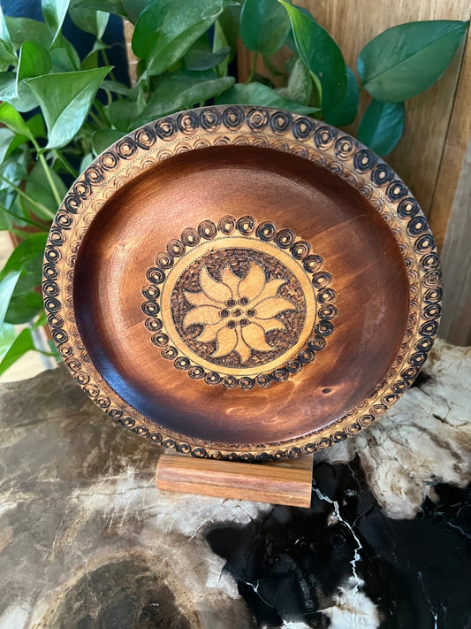 Zakopane, Poland Hand-carved Floral wall plate, 7.75”