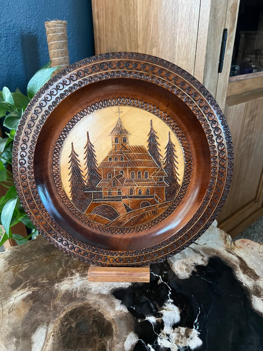 Zakopane, Poland Hand-carved Wall Plate - Church Scene