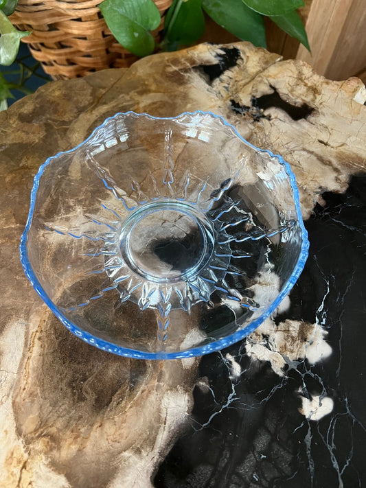 Ice Blue  Glass dish with fluted edge