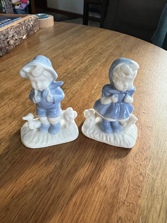 Enesco Porcelain Little Boy & Girl Travelers