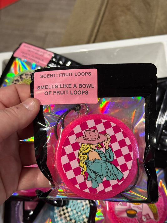 Pink Check Girl  Freshie, Small Circle