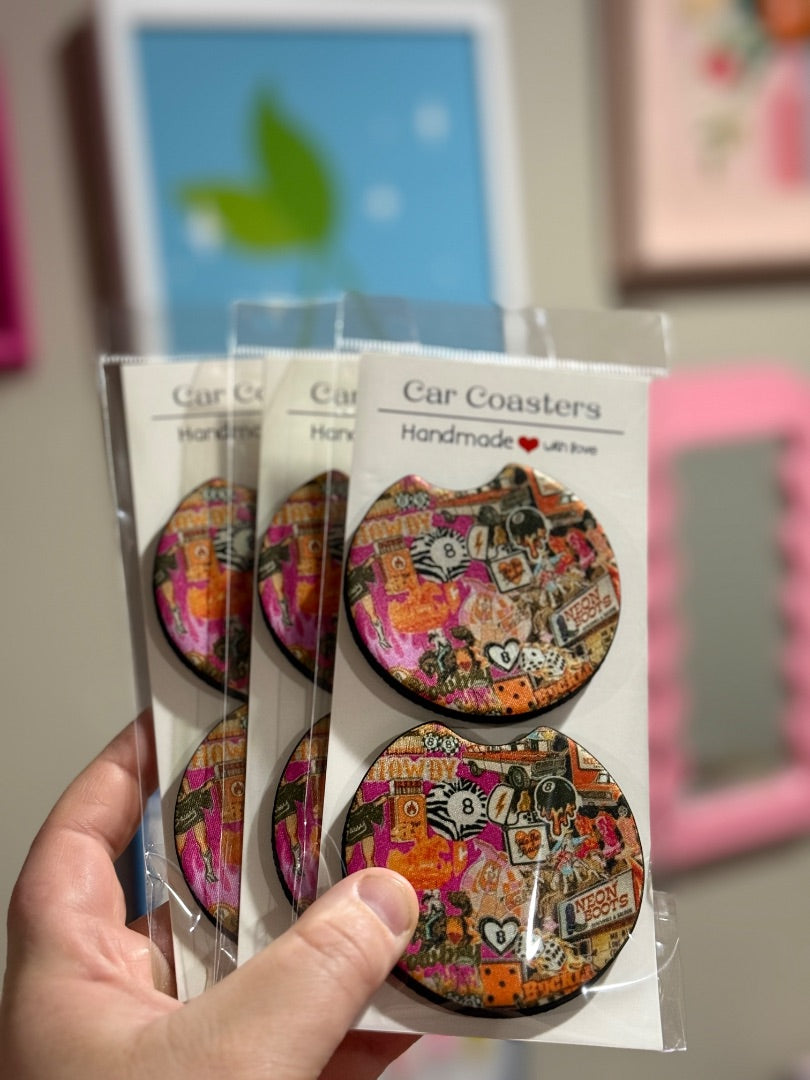 Car Coasters,Neon Boots, Eclectic Gemini Co
