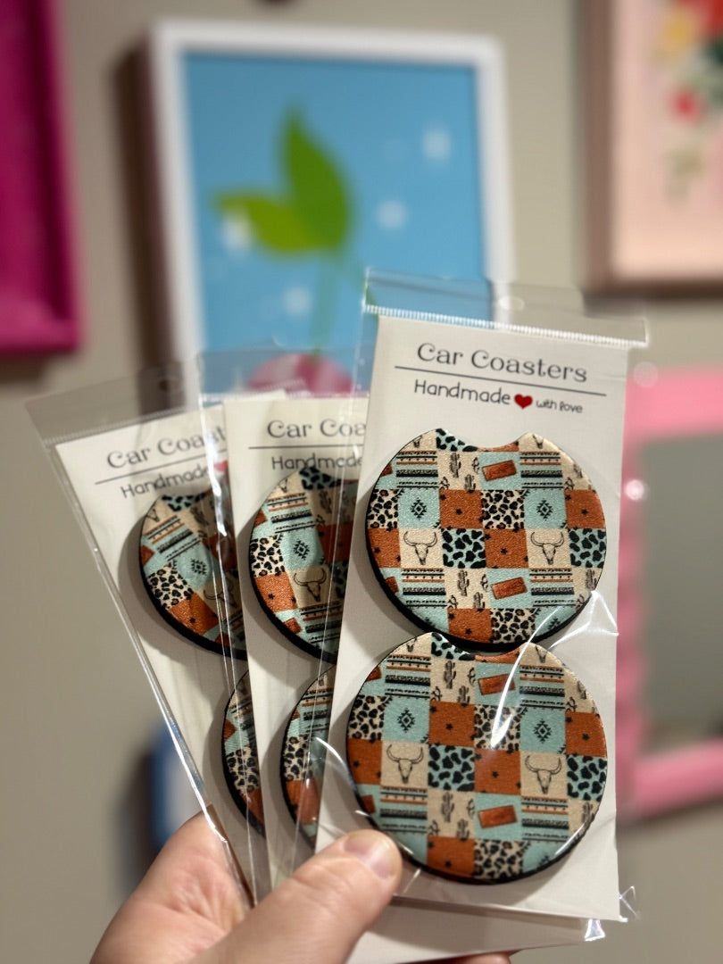 Car Coasters,Western Checkered, Eclectic Gemini Co