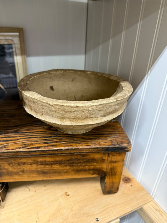 beige vintage paper mache bowl