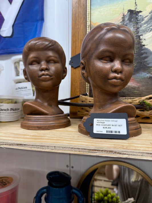 wood vintage Mid Century Bust Set