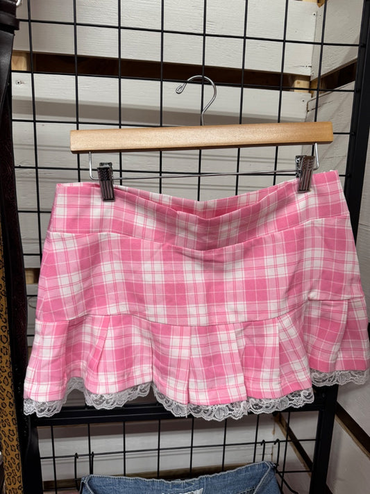 Pink Valia Vint plaid mini skirt, medium