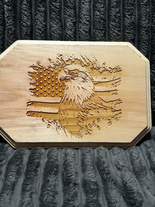 Wooden Plaque 3D Eagle with Flag, Designed Locally
