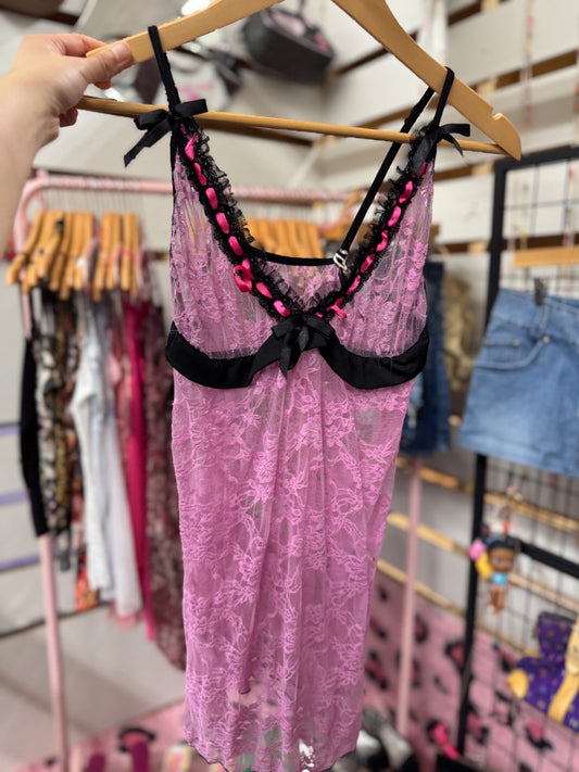 Pink  Y2K lace top, Small