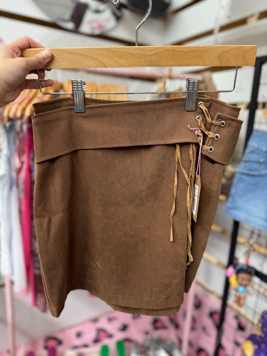 brown vint suede mini skirt Women’s Bottoms, small