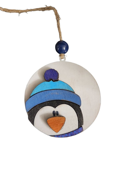Small Town Shop Penguin Face Wooden Ornament
