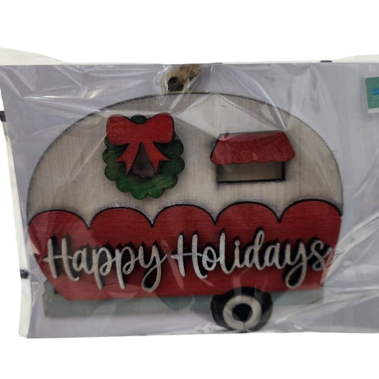 Small Town Shop Camper Wooden Ornament