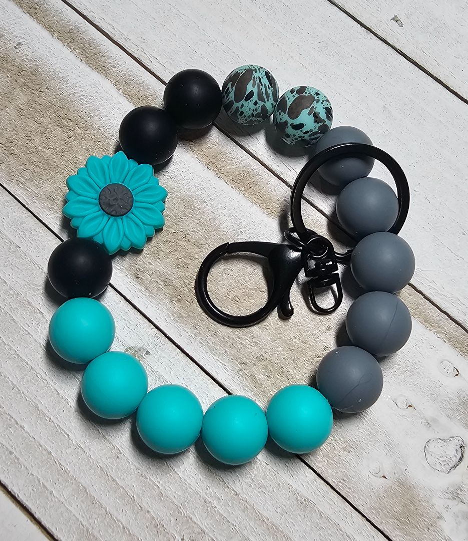 Turquoise Flower Key Chain Crocheted Creations by Amy