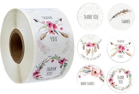 Boho  Thank You Stickers, 500 Stickers