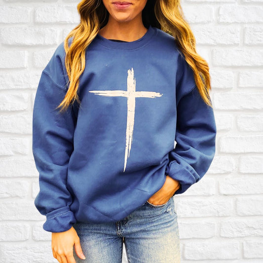 Grey White Cross Crew Clothed in Grace Iowa, Small
