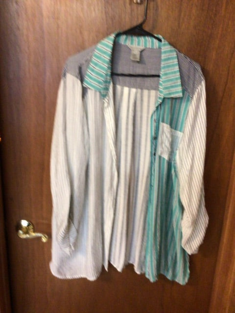 Striped black green white Multples Women’s Tops, 2XL
