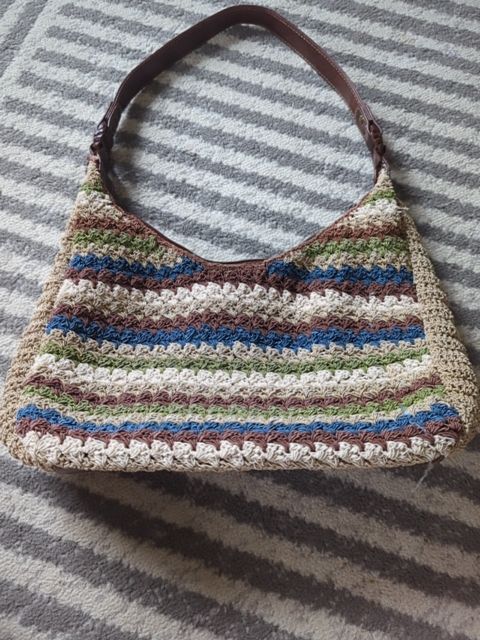 Brown and blue striped purse