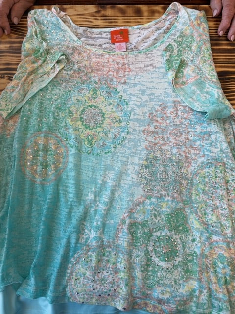 Multi Hearts of palm woman Blouse, 1X