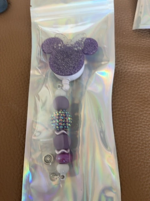White Acrylic Badge Reel with Beads Grace's bead Shop