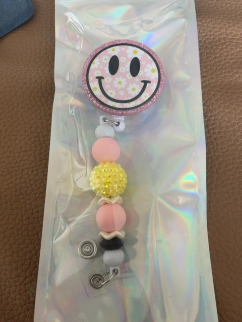 White Acrylic Badge Reel with Beads Grace's bead Shop