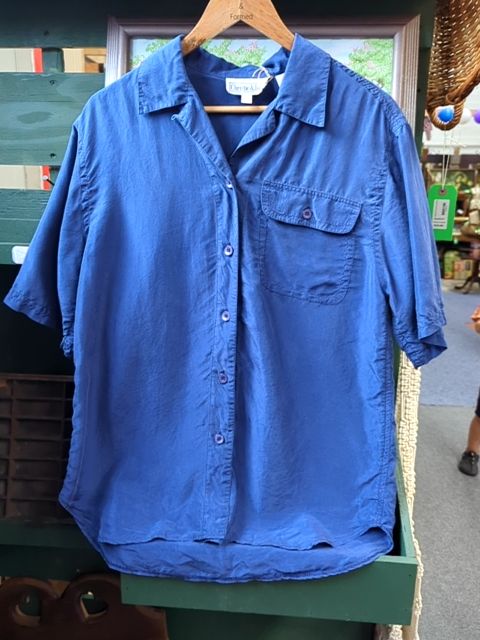 Vintage Clothing 100% Silk Blue Button Up, M
