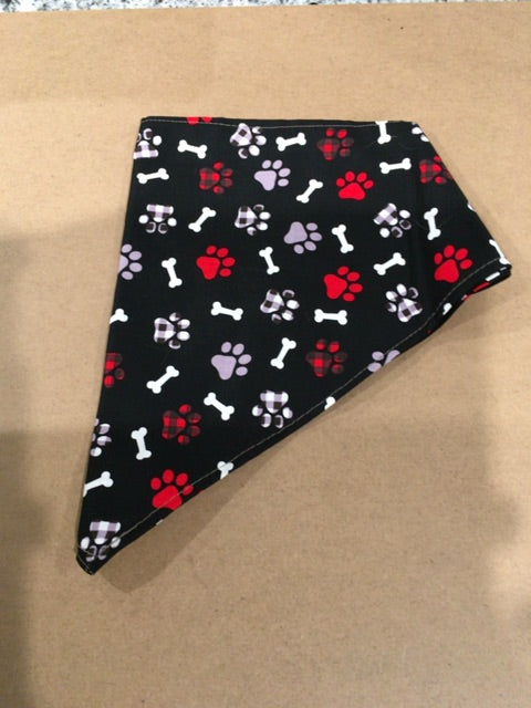 Black with bones and paw prints  Dog bandanna- tied, Medium