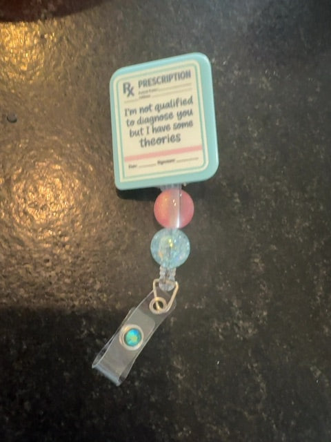 Acrylic Badge Reel with Beads Grace's bead Shop,Blue, Grace's bead Shop