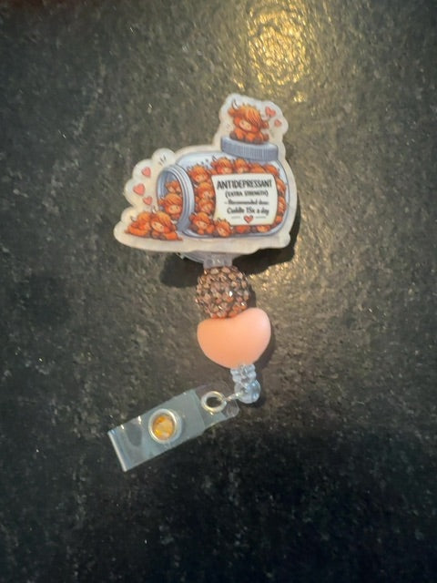 Acrylic Badge Reel with Beads Grace's bead Shop,Yellow, Grace's bead Shop