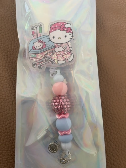 White Acrylic Badge Reel with Beads Grace's bead Shop