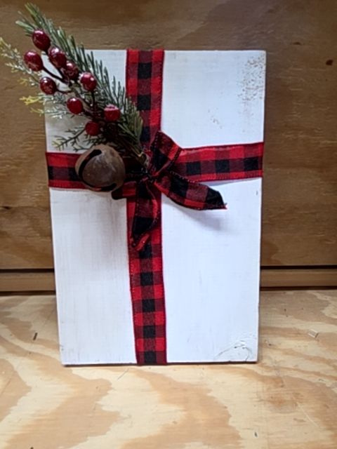 White Small Town Shop White Buffalo Plaid Wooden Present Leaner