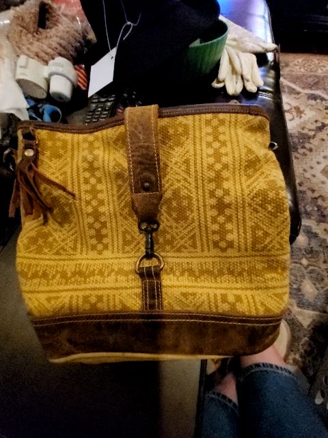 Yellow and brown Myra Bags & Purses