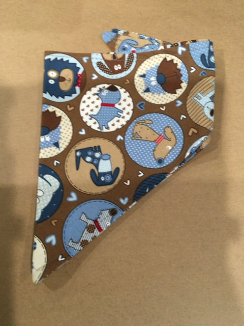 Brown with dogs  Dog bandanna- tied, Medium