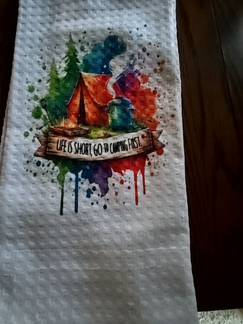 Hand towel with snap Life is Short, Go camping, 16 x 28