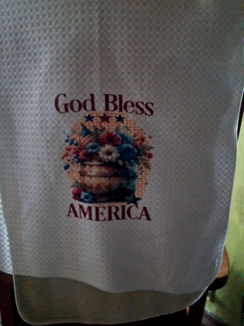 Red,white and blue Hand towel with snap God bless America, 16 x 28
