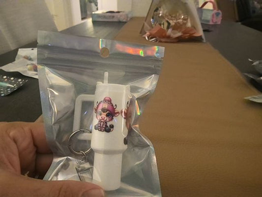 White Tumbler Keychain Grace's bead Shop