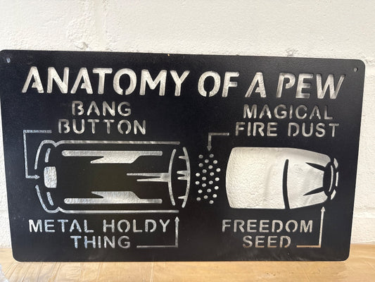 Anatomy Of Pew  Metal Artwork, 18x10.75”