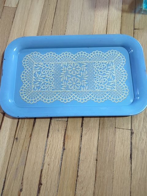 Blue and white tray
