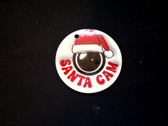 White Christmas ornament Santa cam, 3"