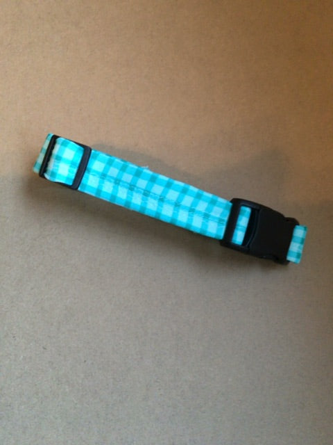 Teal plaid  Dog collar, Medium
