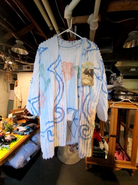 White and blue  Robe and pajama set