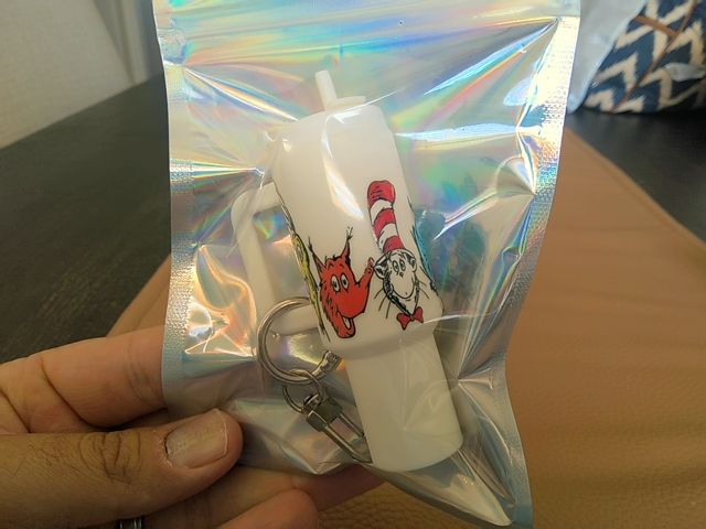 White Tumbler Keychain Grace's bead Shop