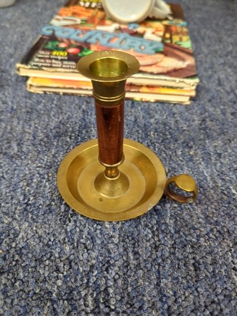 Brass and wood candlestick