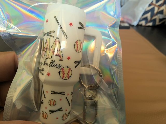 White Tumbler Keychain Grace's bead Shop