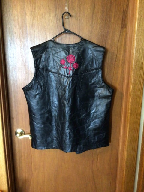 Black with Pink Roses Live Ride Rock Vest Leather, 5XL