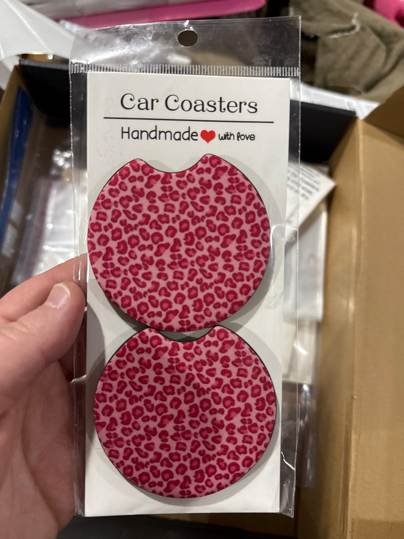 Pink Leopard  Car Coasters, Car Coaster