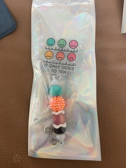 White Acrylic Badge Reel with Beads Grace's bead Shop