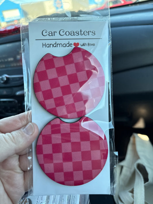 Pink Checkered  Car Coasters, Car Coaster