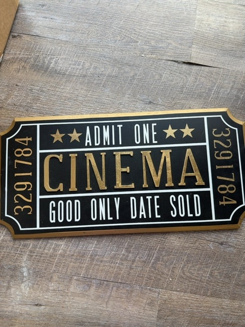 Wooden sign Admit One- Cinema Ticket
